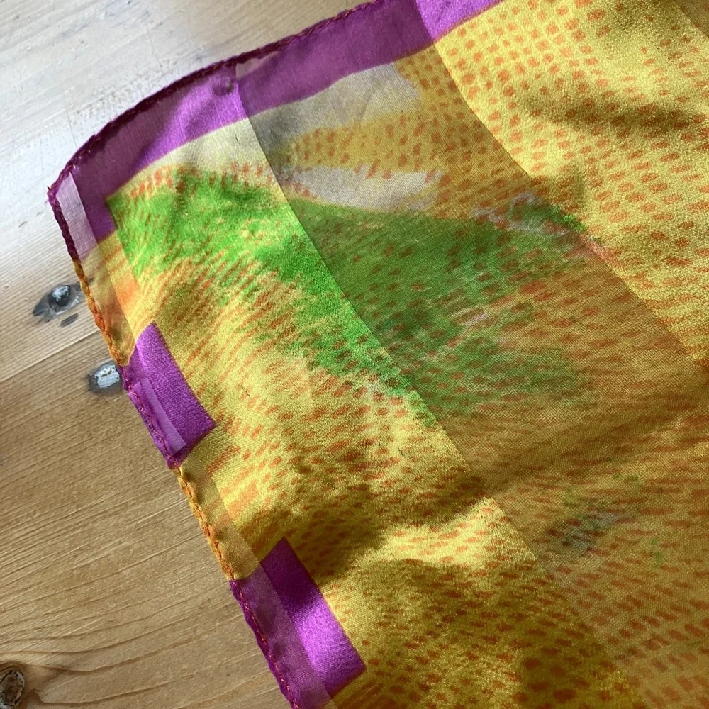 100% Mulberry Silk 20.5”Square Scarf Purple Orange Green Yellow Black Blue